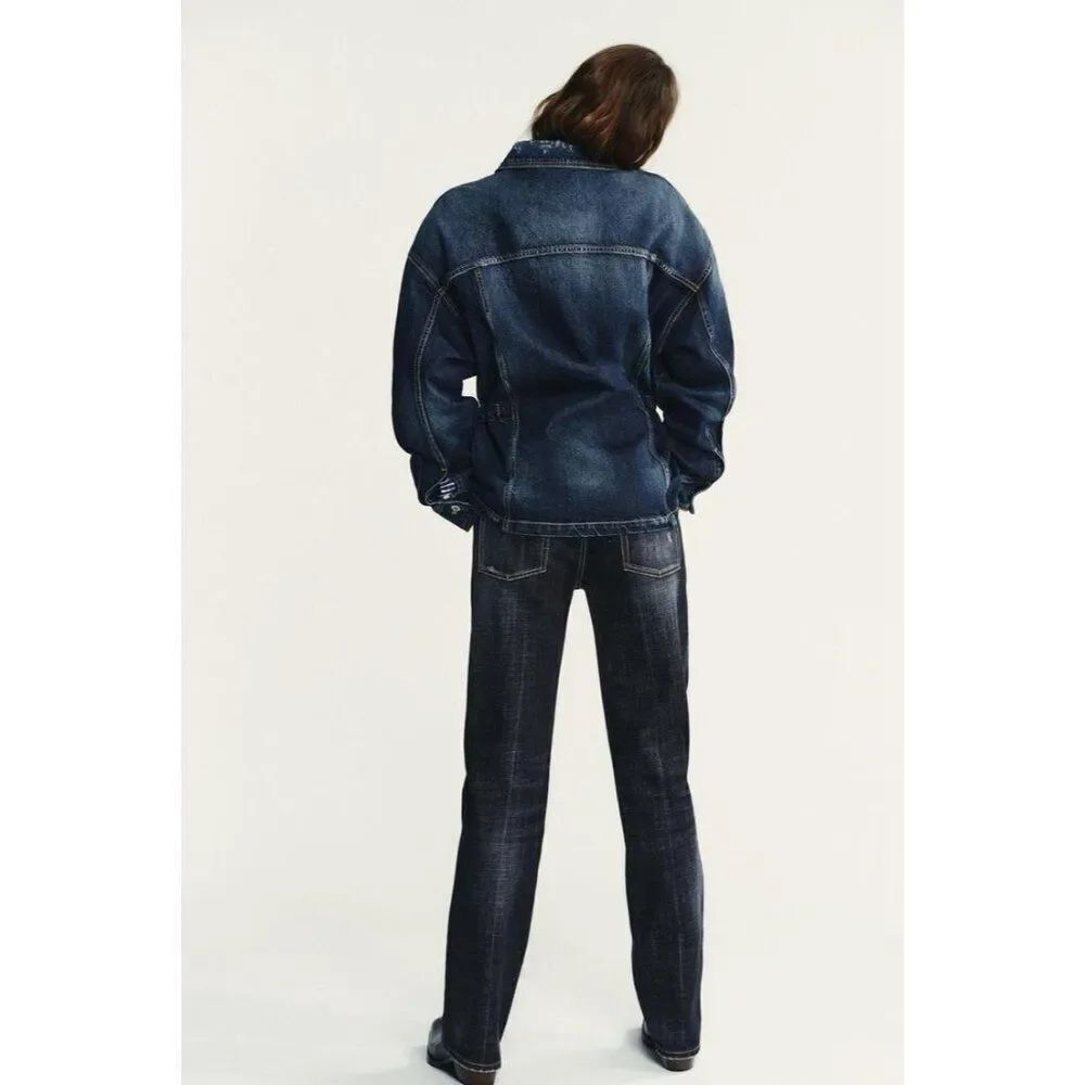Zara Womens TRF Denim Jean Jacket Small S Blue Long Sleeve 5252/277 NWT - Picture 3 of 14